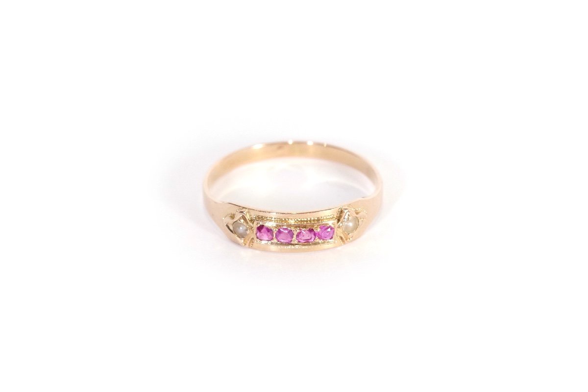 Bague Bandeau Rubis En Or Rose 18k, Bague Ancienne Bandeau, Rubis Naturel, Bijou Ancien Paris-photo-2