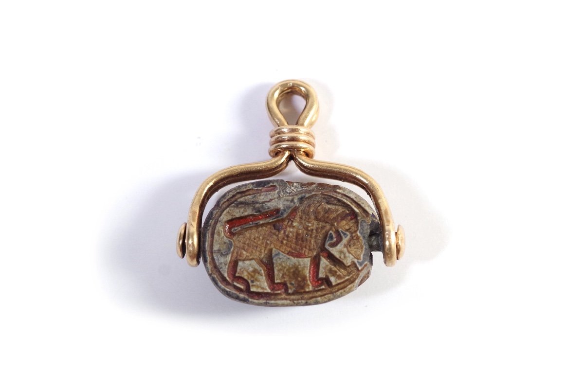 Pendentif Scarabée égyptien Pivotant En Or 14k, Scarabée, Lion, Intaille, Egypte Antique-photo-4