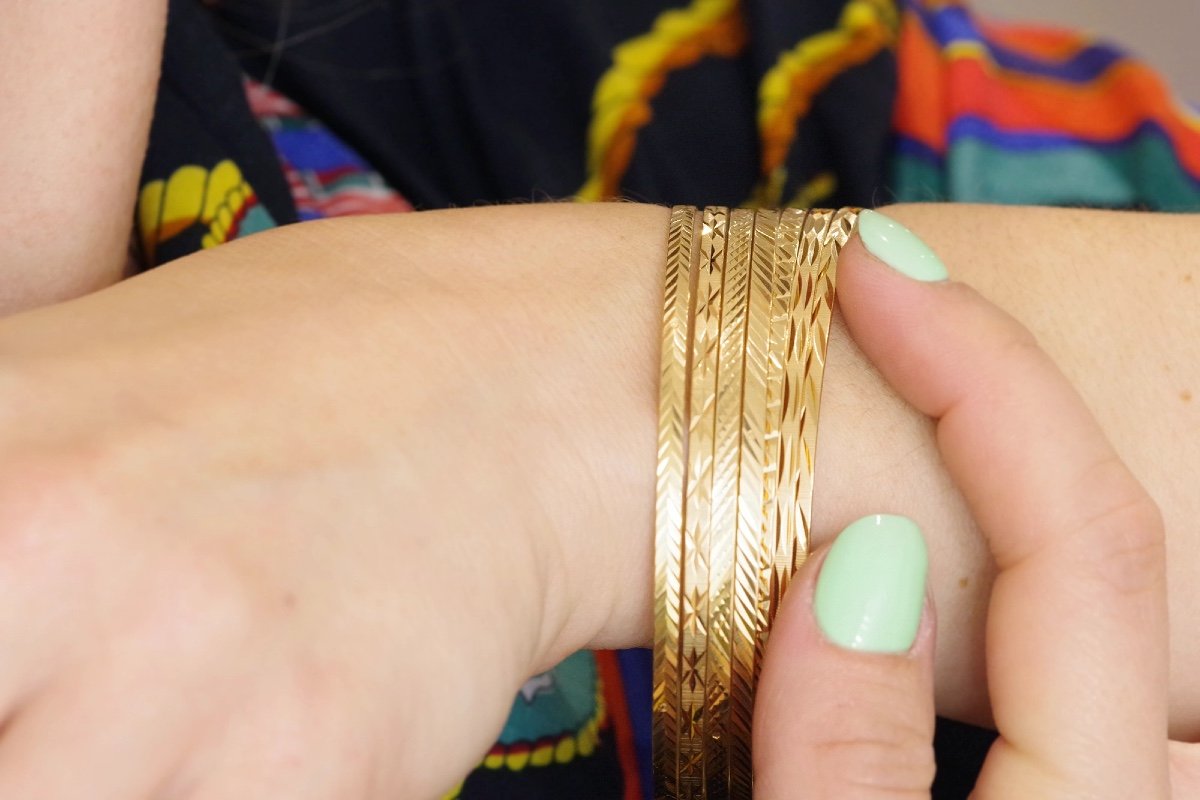 Gold Semainier Bracelet In Gold 18k, Vintage Bracelet, Bangle Bracelet, Pre-owned Jewelry-photo-4