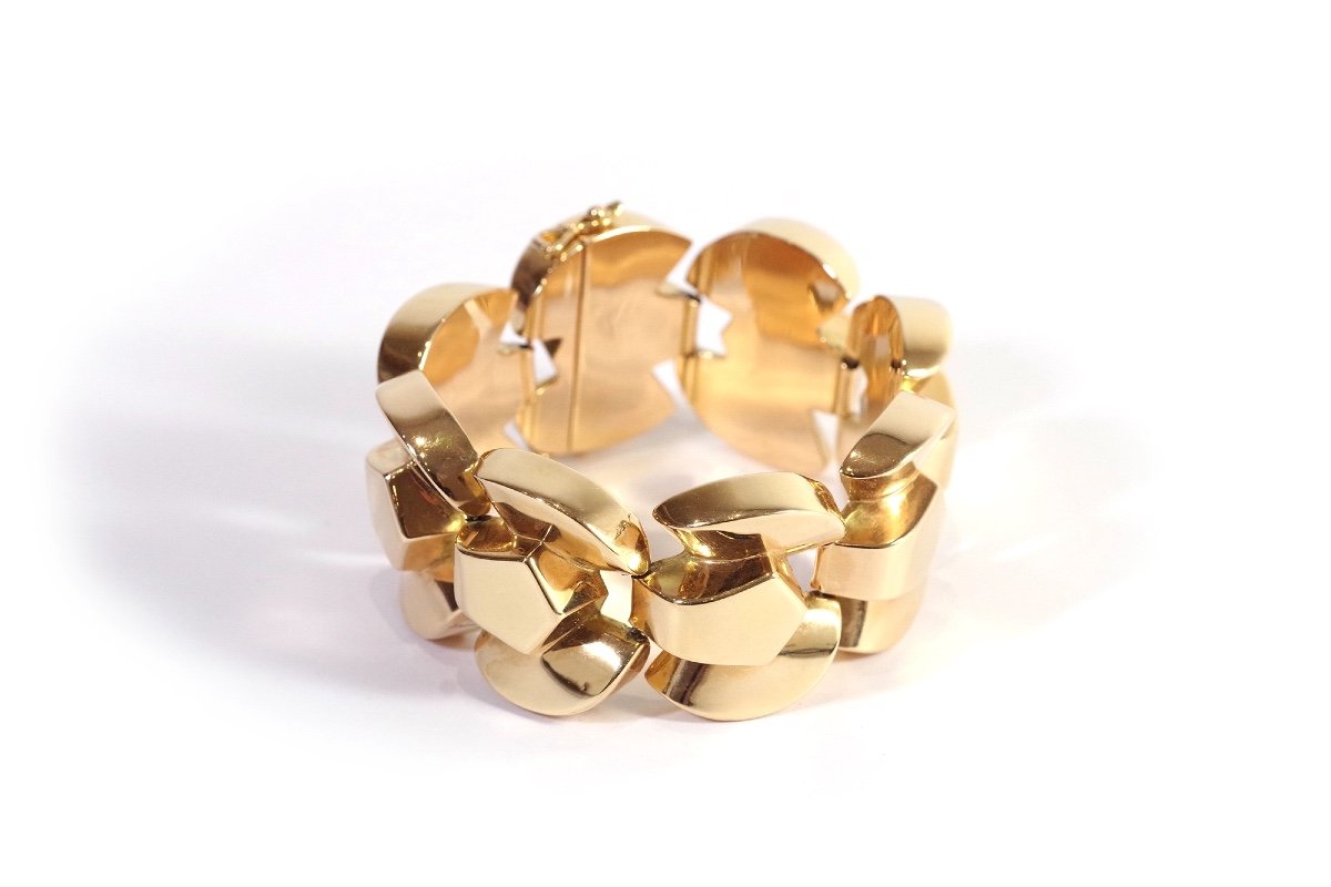 Tank Bracelet In 18 Karat Gold, Retro Tank Bracelet, Important Bracelet, Geometric Bracelet-photo-3