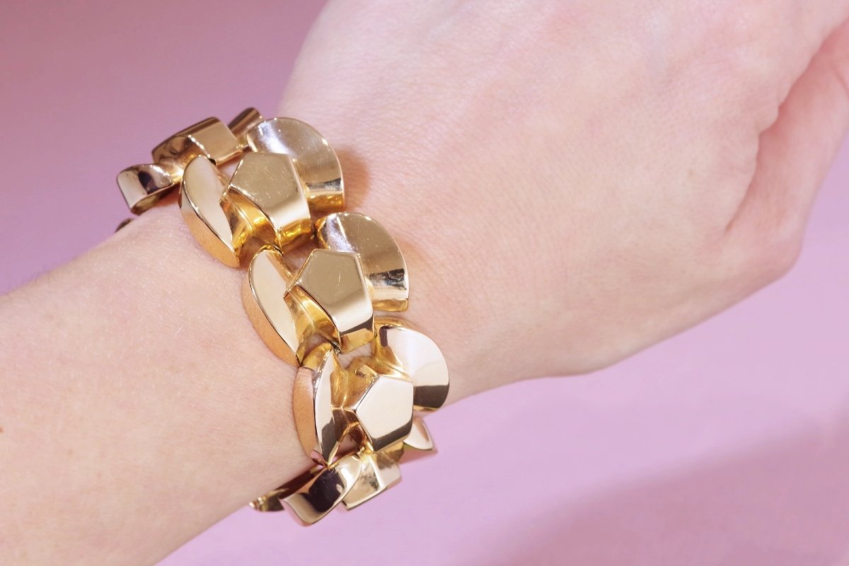 Tank Bracelet In 18 Karat Gold, Retro Tank Bracelet, Important Bracelet, Geometric Bracelet-photo-3