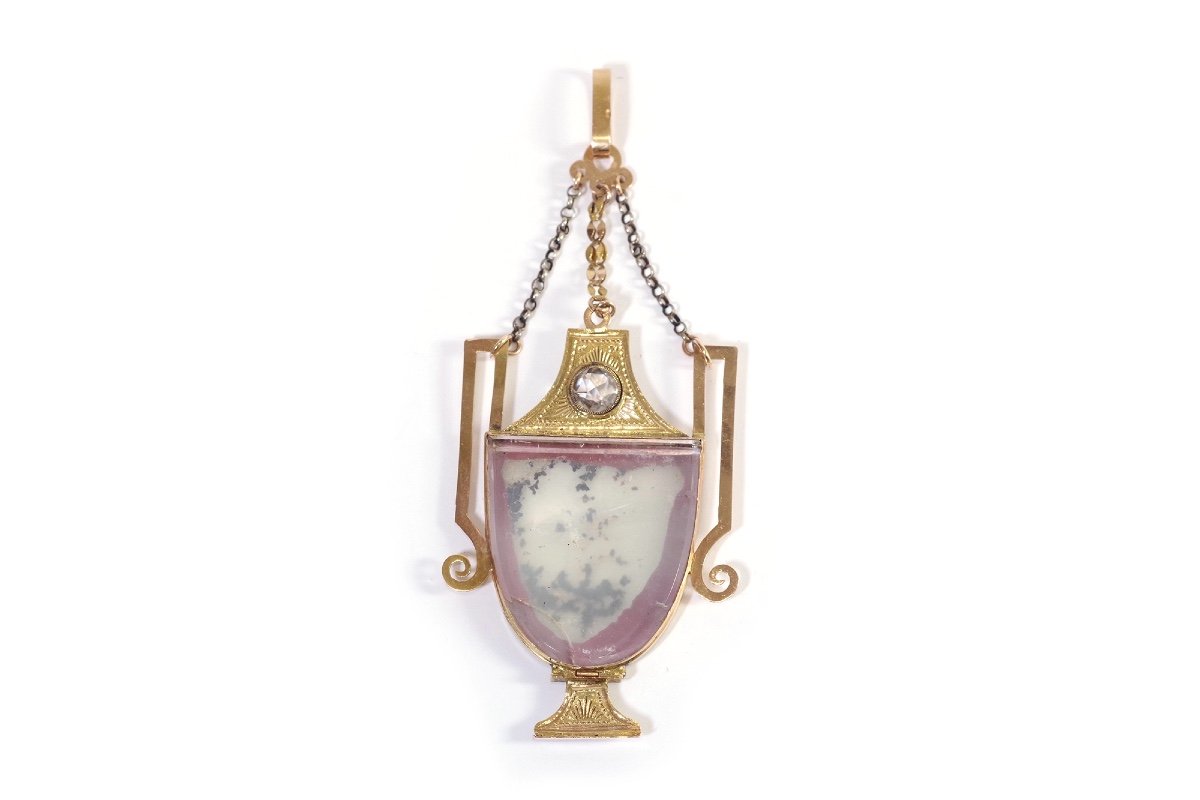 Pendentif Reliquaire Urne En Or  18k Et Argent, Pendentif Ouvrant, Amphore, Urne-photo-2