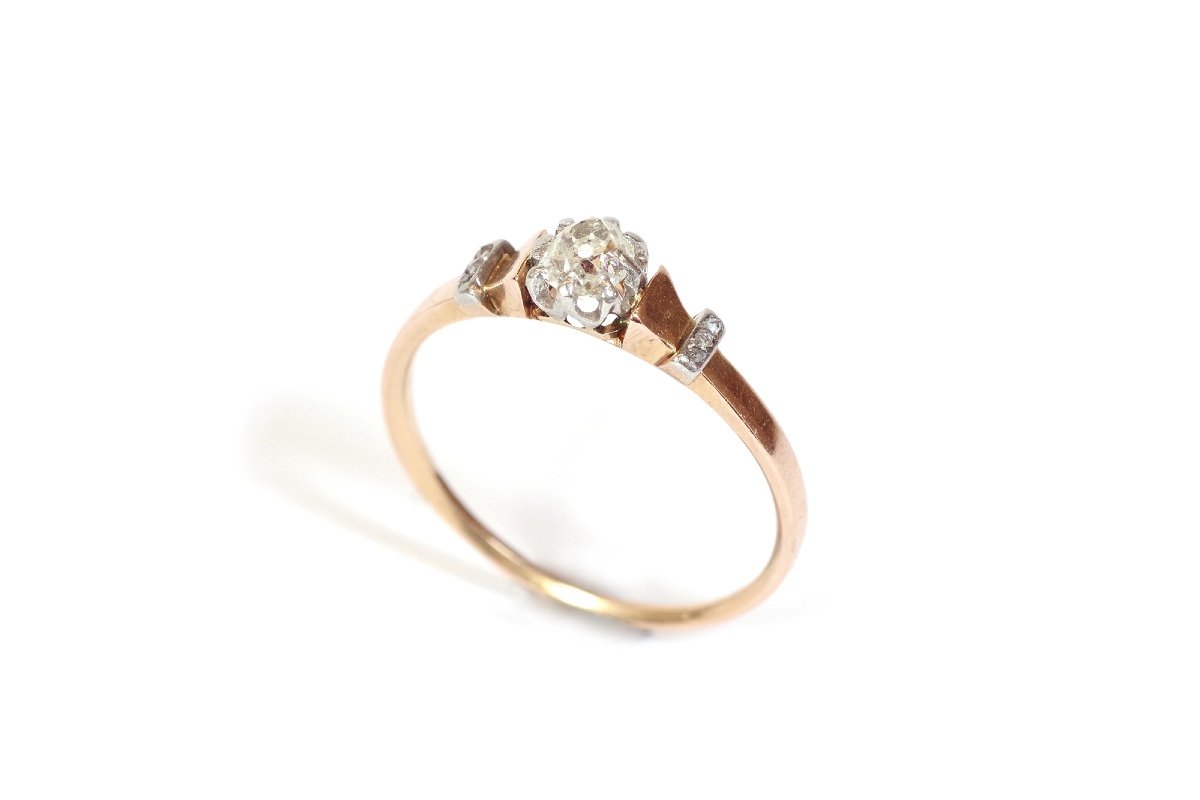 Bague Solitaire Diamants 0.25 Ct En Or Rose 18 Karats Et Platine, Mariage, Fiançailles-photo-2