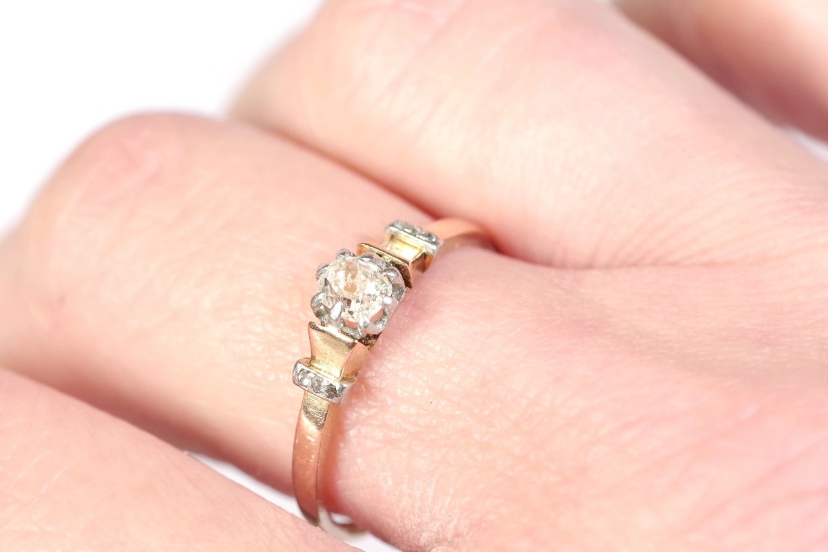 Bague Solitaire Diamants 0.25 Ct En Or Rose 18 Karats Et Platine, Mariage, Fiançailles-photo-3