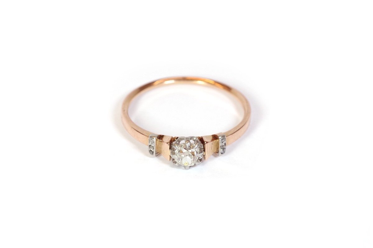 Bague Solitaire Diamants 0.25 Ct En Or Rose 18 Karats Et Platine, Mariage, Fiançailles-photo-1