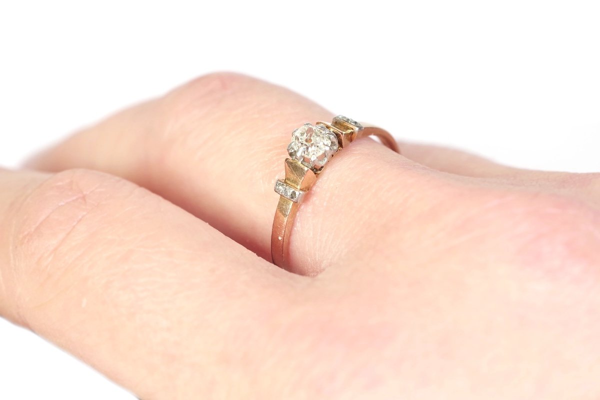 Bague Solitaire Diamants 0.25 Ct En Or Rose 18 Karats Et Platine, Mariage, Fiançailles-photo-3