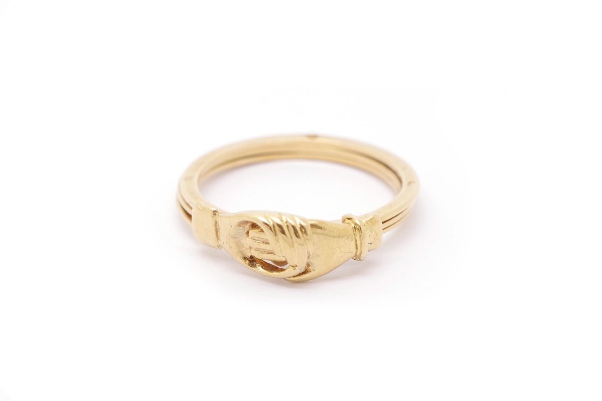 French Faith Or Fede Ring In 18 Karat Gold, Sentimental Ring, Heart, Hands, Shaking Hands-photo-1