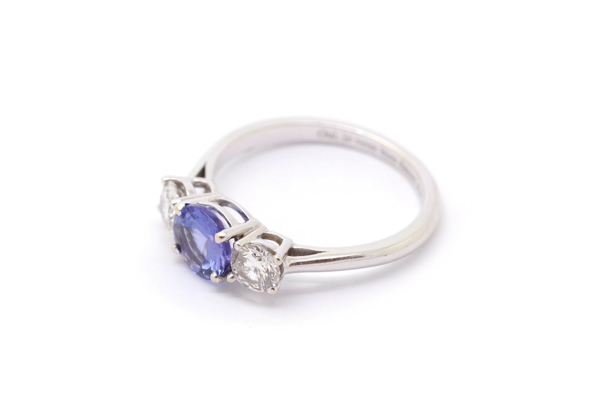 Bague Trilogie Tanzanite Diamants En Or Blanc 18k, Bague Message Secret, Bague Vintage-photo-2