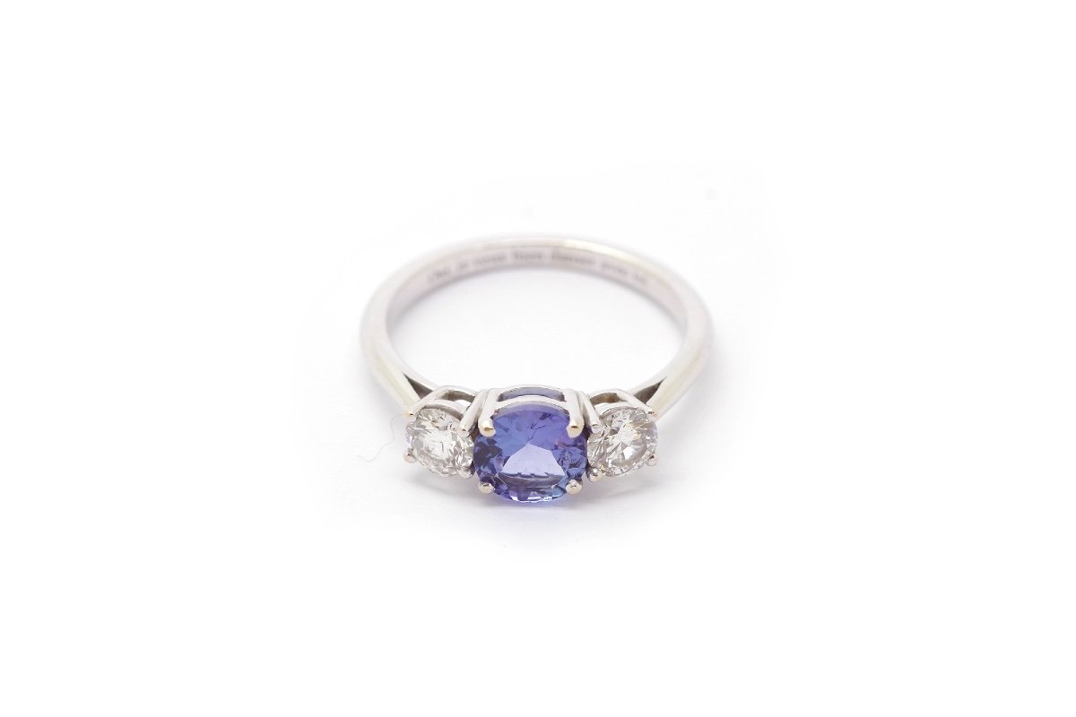 Bague Trilogie Tanzanite Diamants En Or Blanc 18k, Bague Message Secret, Bague Vintage-photo-1