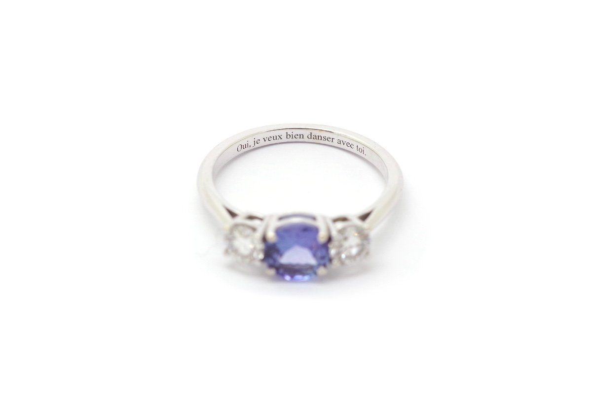 Bague Trilogie Tanzanite Diamants En Or Blanc 18k, Bague Message Secret, Bague Vintage-photo-5