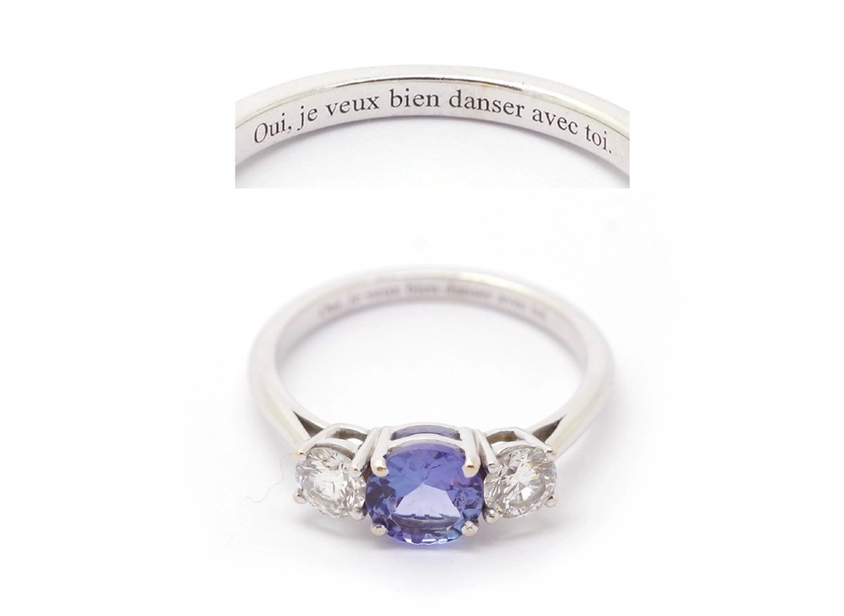 Bague Trilogie Tanzanite Diamants En Or Blanc 18k, Bague Message Secret, Bague Vintage