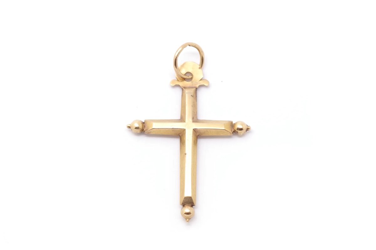 French Victorian Cross Pendant In 18k, Religious Pendant, Regional Jewelry, Baton Cross-photo-3