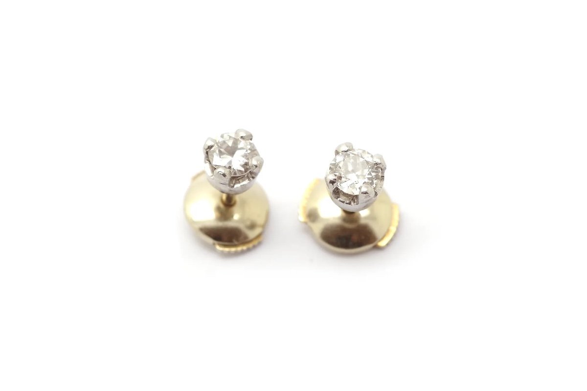 Clous D’oreille Diamants 0.20 Ct En Platine Et En Or Blanc 18k, Puces Diamants, Taille Brillant-photo-3