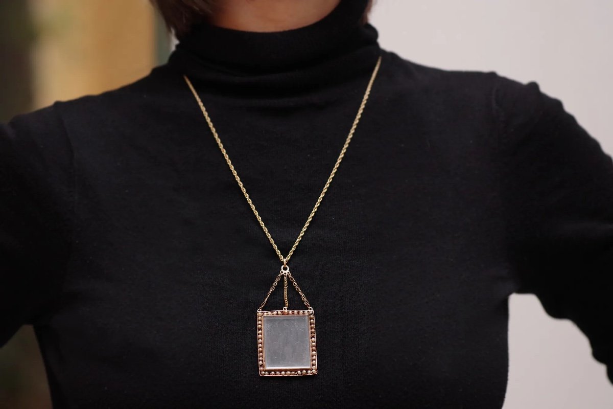 Georgian Rectangular Locket Pendant In 18k Gold, Antique Locket Pendant, Georgian Locket -photo-2