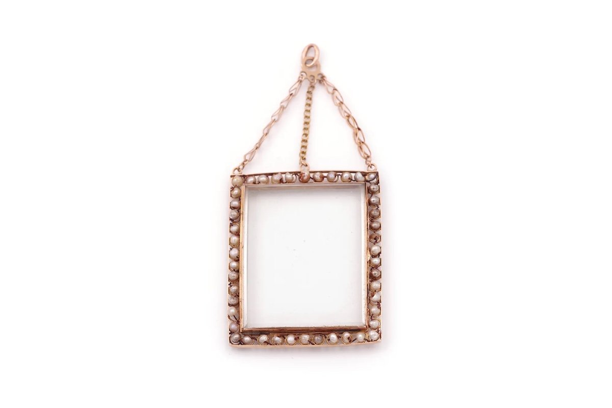 Georgian Rectangular Locket Pendant In 18k Gold, Antique Locket Pendant, Georgian Locket -photo-3