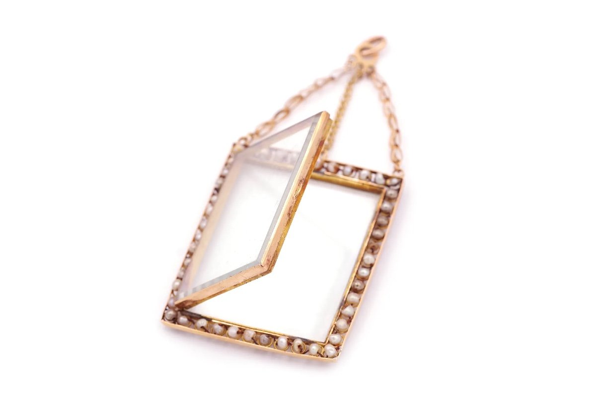 Georgian Rectangular Locket Pendant In 18k Gold, Antique Locket Pendant, Georgian Locket -photo-4