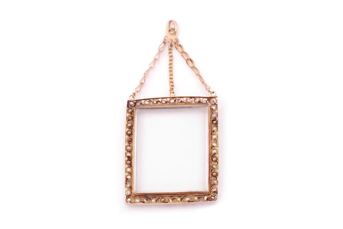 Georgian Rectangular Locket Pendant In 18k Gold, Antique Locket Pendant, Georgian Locket -photo-2