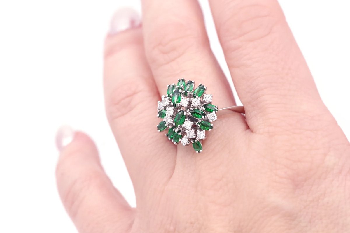 Green Tourmaline Diamond Ring In 14k White Gold, Cocktail Ring, Verdelite Ring-photo-2