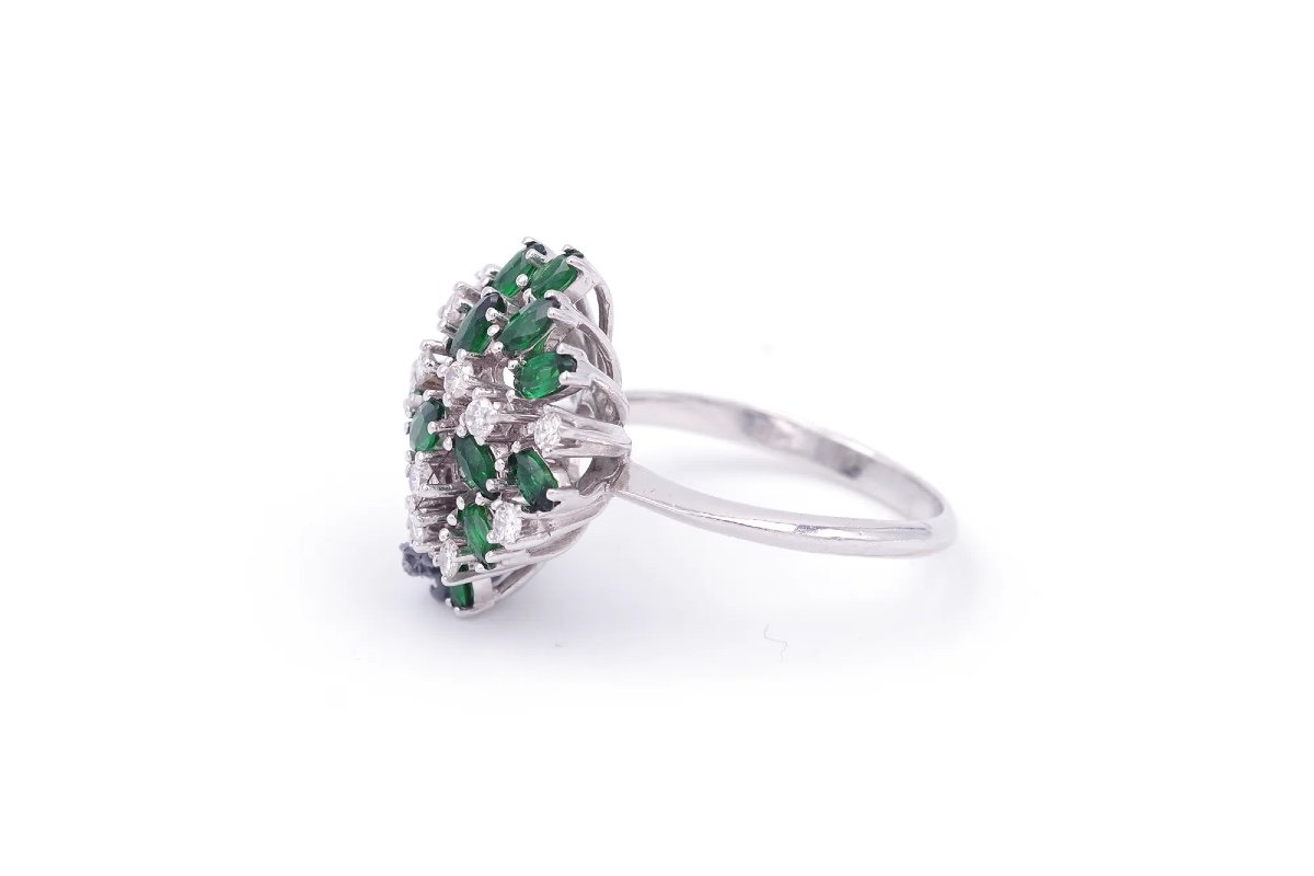 Green Tourmaline Diamond Ring In 14k White Gold, Cocktail Ring, Verdelite Ring-photo-3