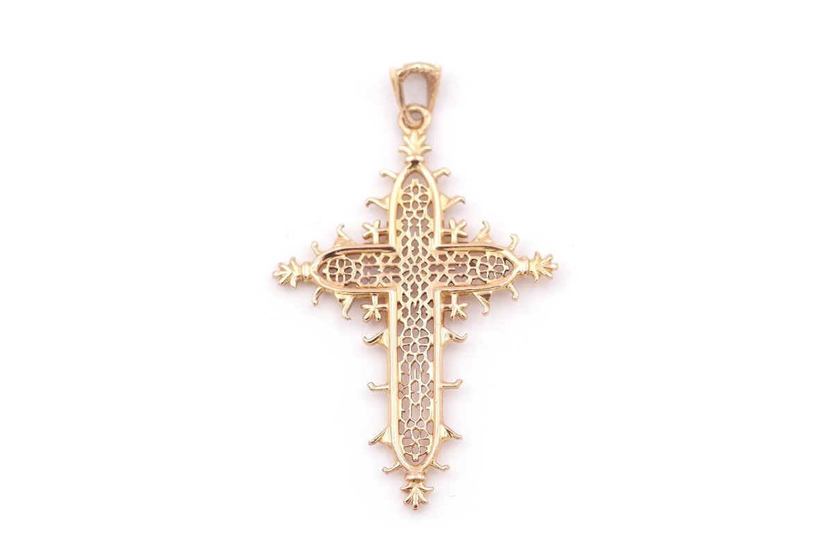 Estaing Bridge Cross Pendant By Becker In 18k Gold, Religious Pendant, Gold Cross Pendant-photo-1