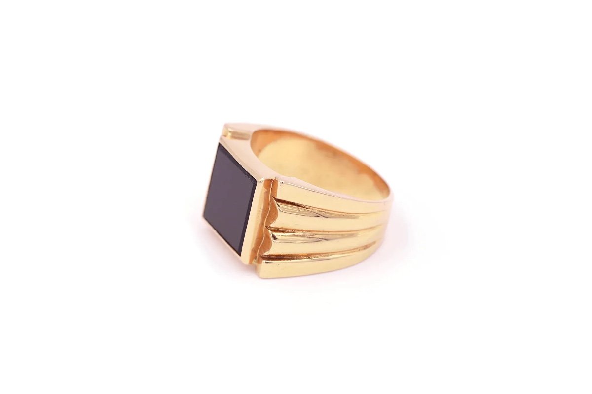 Onyx Signet Ring In 18k Yellow Gold, Retro Tank Ring For Men, Signet Ring, Black Onyx-photo-1