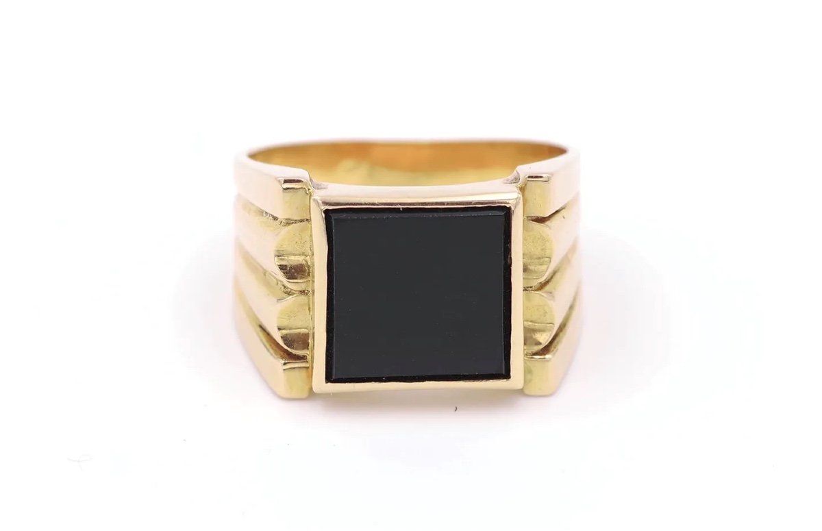 Onyx Signet Ring In 18k Yellow Gold, Retro Tank Ring For Men, Signet Ring, Black Onyx