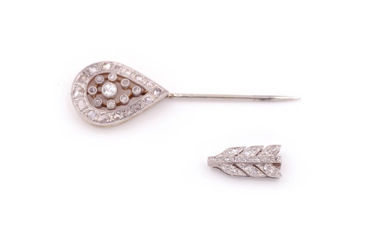 Broche épingle Diamants Belle Epoque En Platine Et En Or 18k, Epingle Jabot, Epingle Pour Homme-photo-3