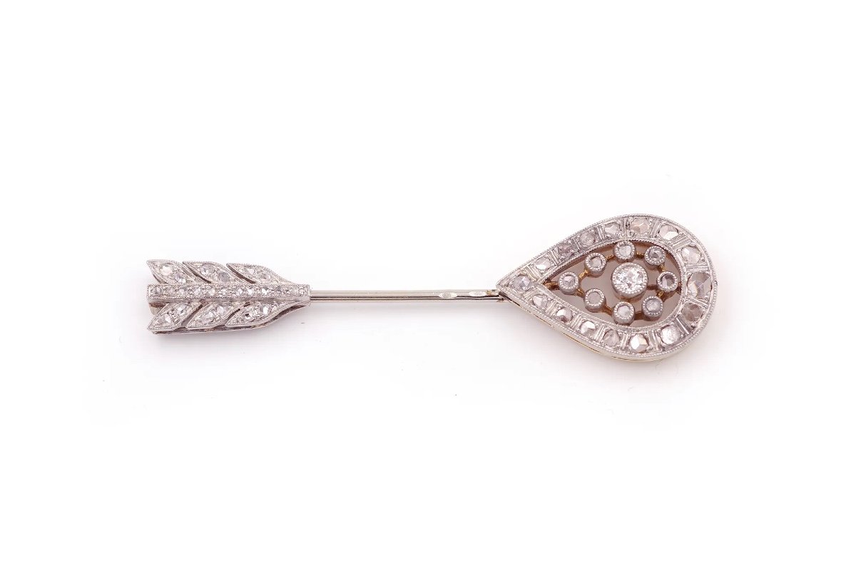 Broche épingle Diamants Belle Epoque En Platine Et En Or 18k, Epingle Jabot, Epingle Pour Homme-photo-4