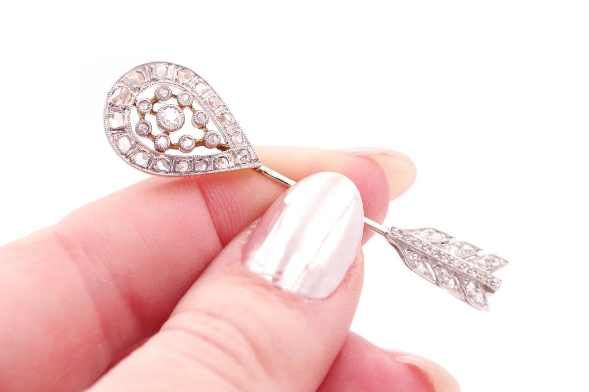 Broche épingle Diamants Belle Epoque En Platine Et En Or 18k, Epingle Jabot, Epingle Pour Homme