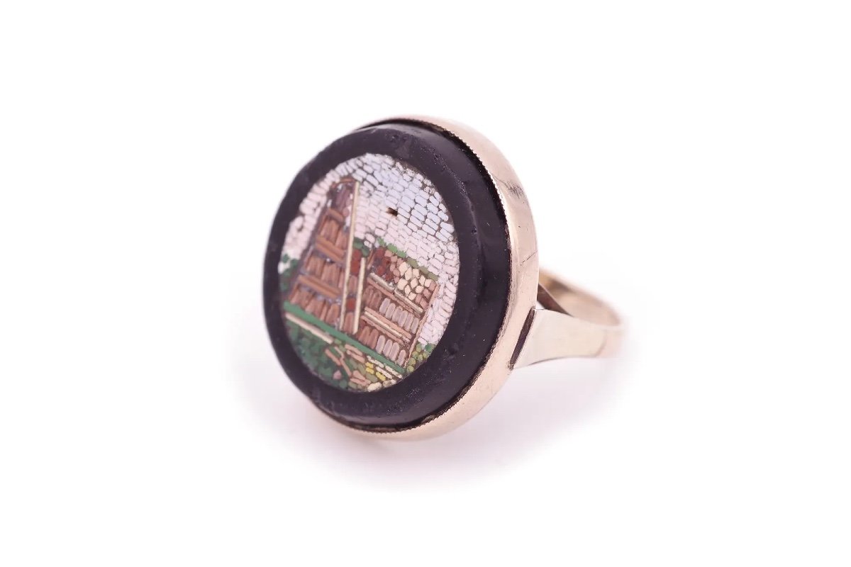 Bague Du Grand Tour Micro-mosaïque En Or 9k, Bague Souvenir, Colisée De Rome, Ruines, Italie-photo-2