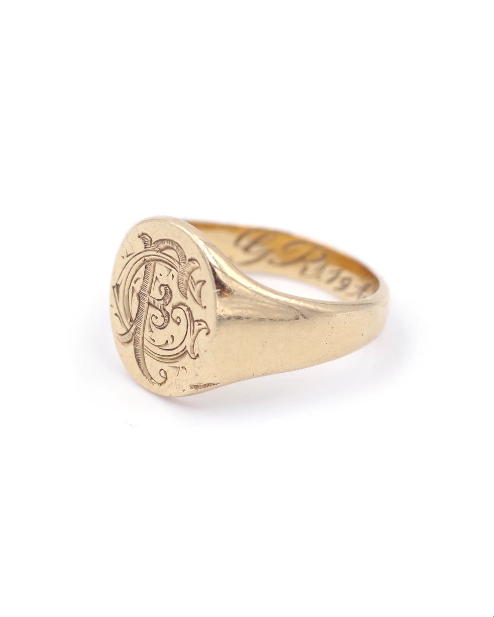 Bague Chevalière Gf En Or Massif 18k, Bague Monogramme Gf Ou Fg, Bijou Pour Homme-photo-4