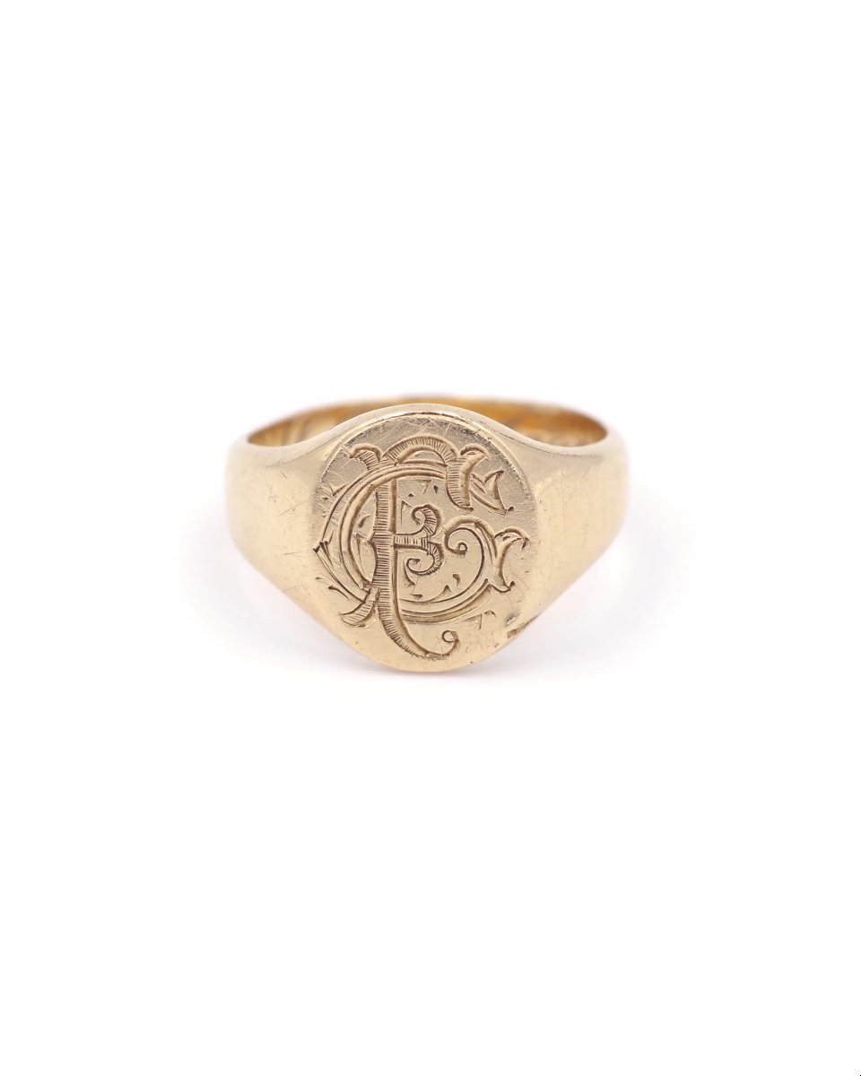 Bague Chevalière Gf En Or Massif 18k, Bague Monogramme Gf Ou Fg, Bijou Pour Homme-photo-3