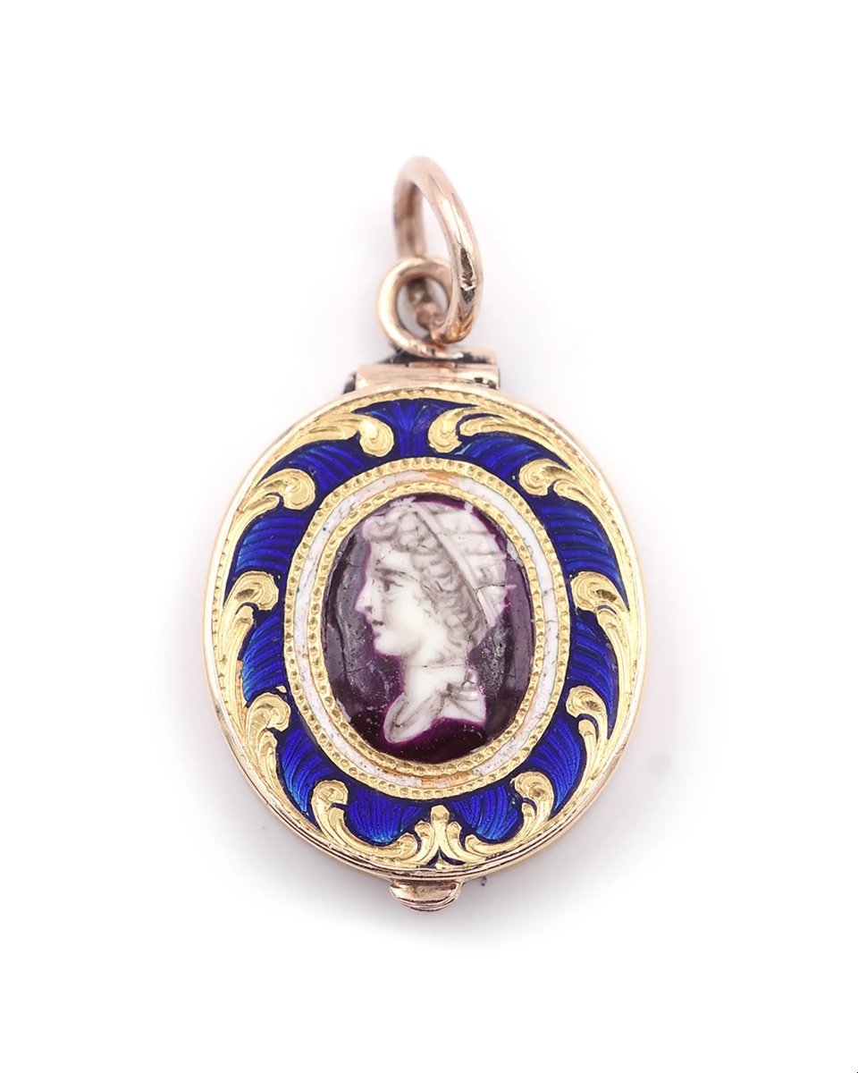 Victorian Emperor Locket Pendant In 14k, Enamel Pendant, Roman Emperor, Gold Locket Pendant-photo-4