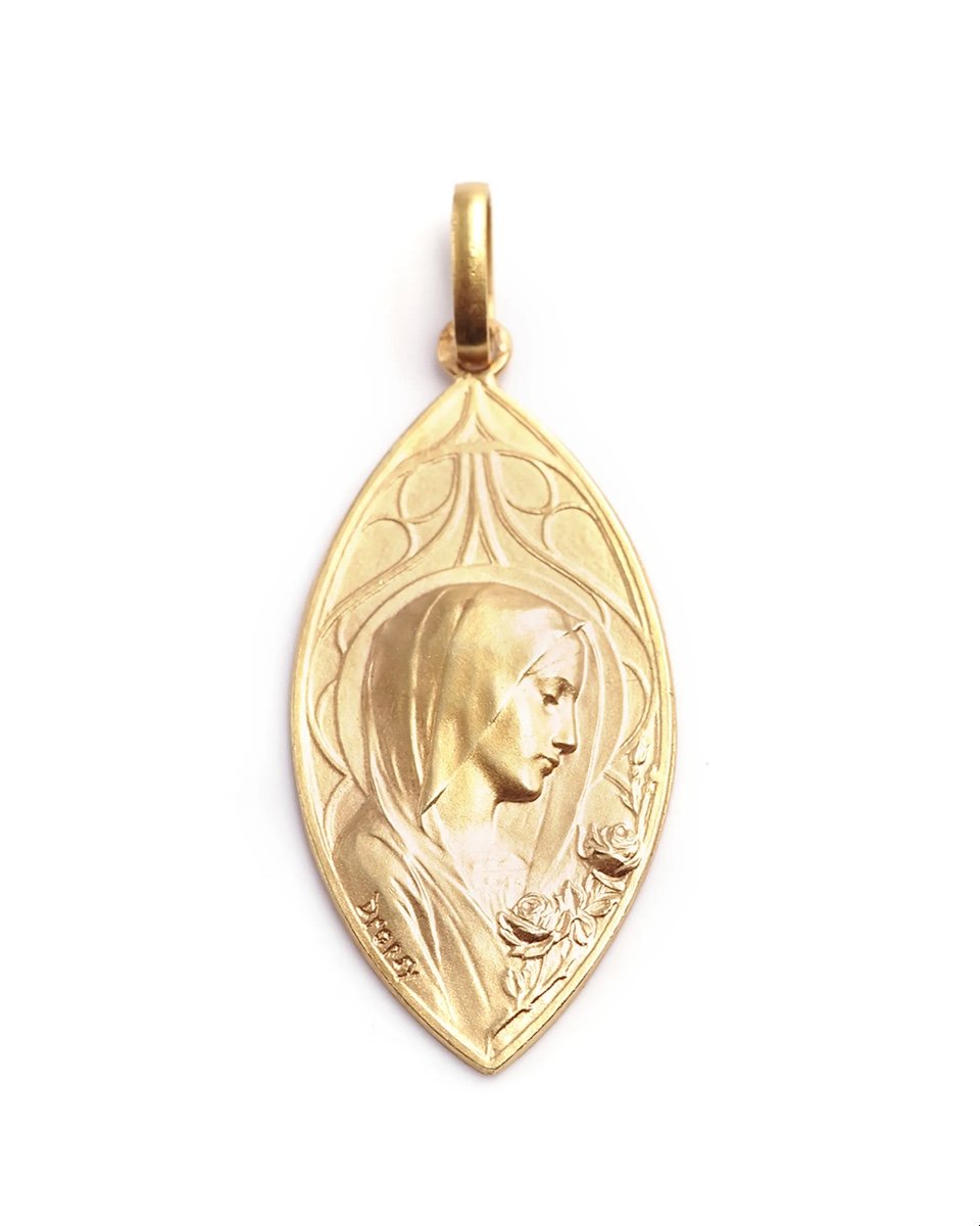 Médaille Dropsy Vierge Marie En Or 18k, Pendentif Art Nouveau, Médaille Dropsy, Bijou Religieux