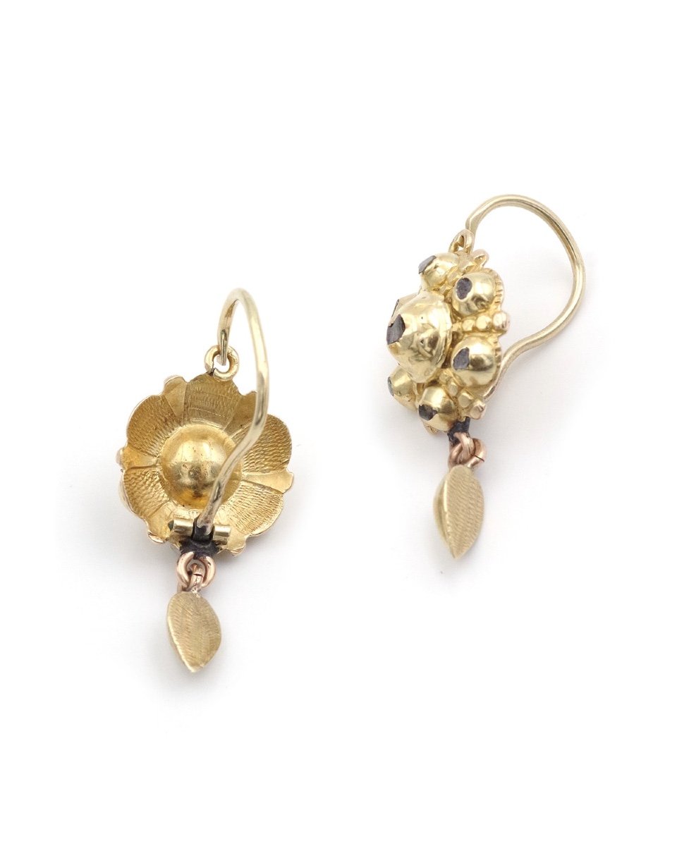 Georgian Iberian Diamond Earrings In 14k Gold, Antique Jewelry, 18th Century, Spain-photo-4