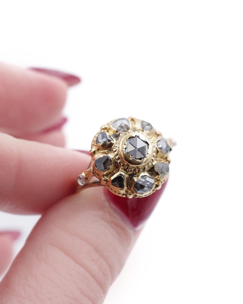 Georgian Iberian Cluster Ring In 18 Karat Gold, Spanish Ring, 18th Century Jewelry-photo-3