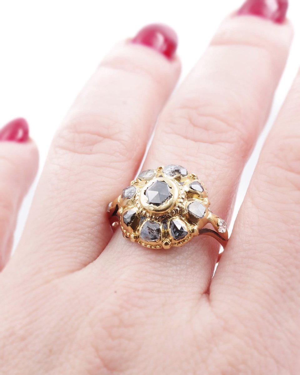 Georgian Iberian Cluster Ring In 18 Karat Gold, Spanish Ring, 18th Century Jewelry-photo-4