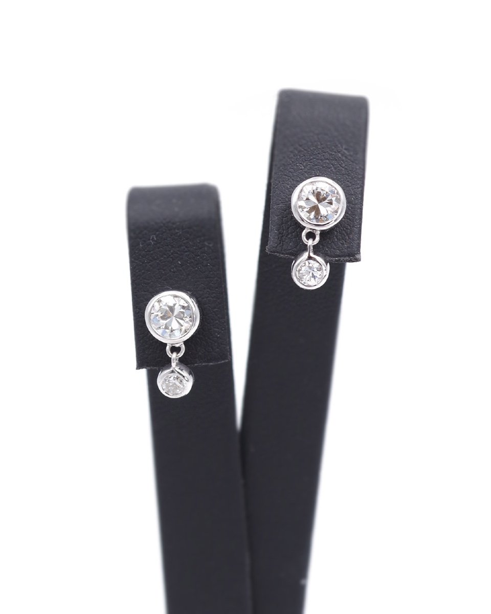 Boucles d'Oreille Diamants 1.18 Ct En Or Blanc 18 Karats, Puces d'Oreilles, Taille Brillant-photo-2