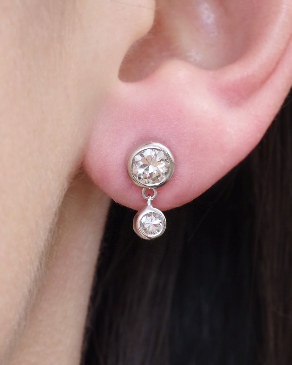 Boucles d'Oreille Diamants 1.18 Ct En Or Blanc 18 Karats, Puces d'Oreilles, Taille Brillant-photo-3