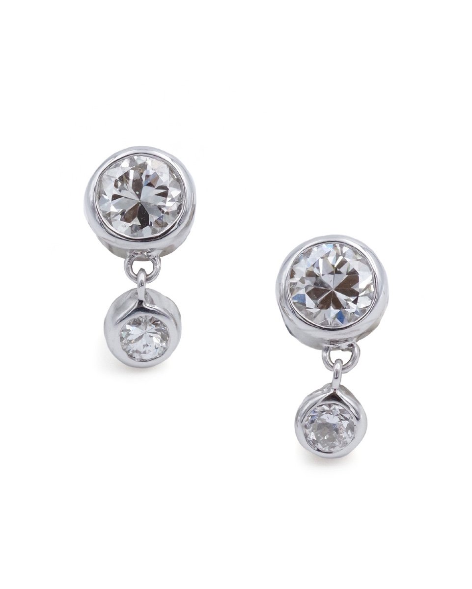 Boucles d'Oreille Diamants 1.18 Ct En Or Blanc 18 Karats, Puces d'Oreilles, Taille Brillant