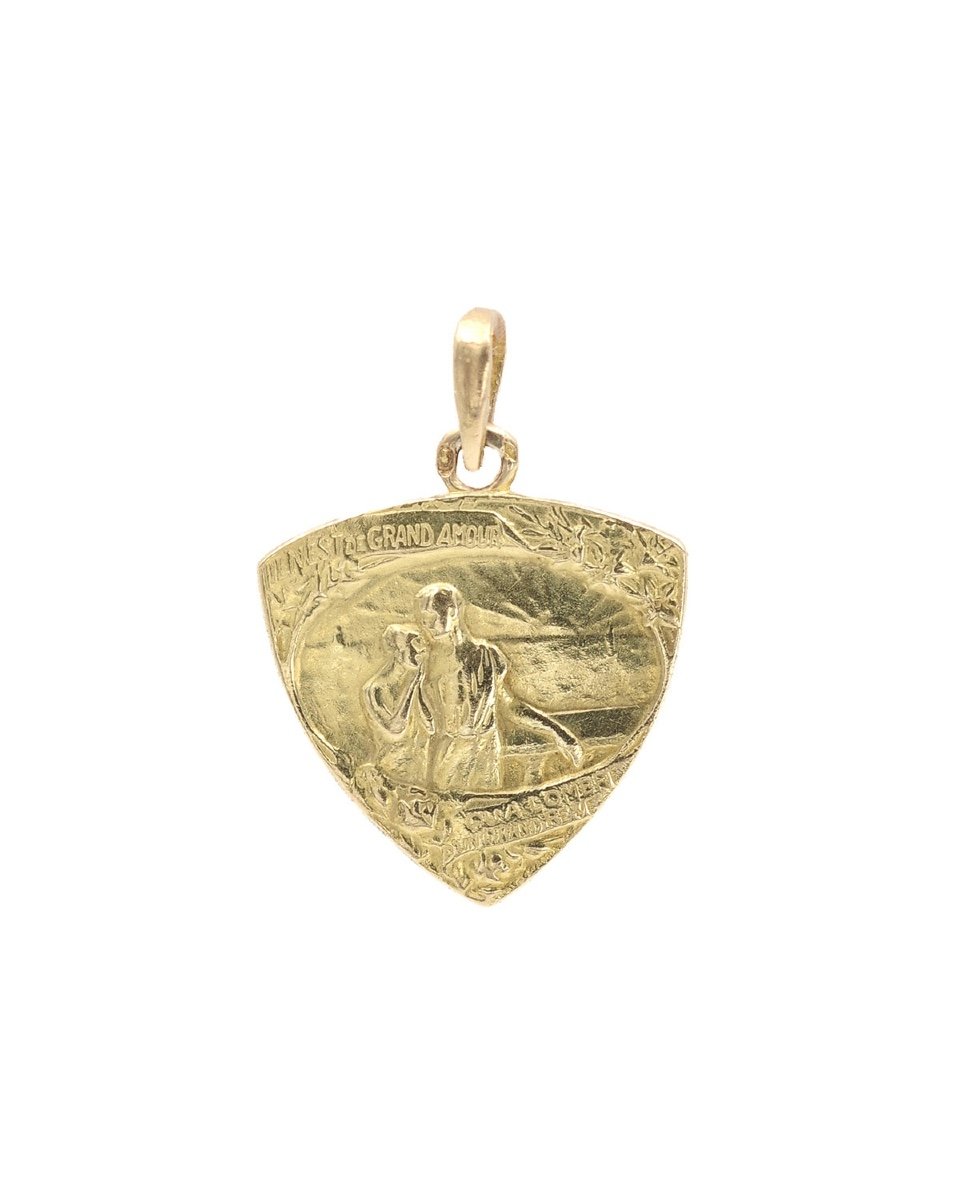 Art Nouveau Eternal Love Pendant In 18 Karat Gold, Edmond Rostand, Antique Jewelry-photo-2