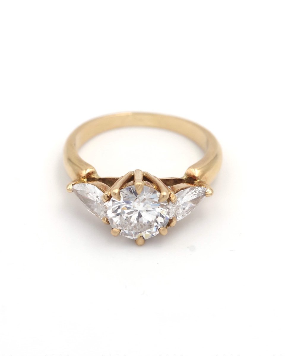 Bague Diamants 2.40 Ct En Or 18 Karats, Bague De Fiançailles Diamant 1.70 Ct, Bijou Vintage-photo-3