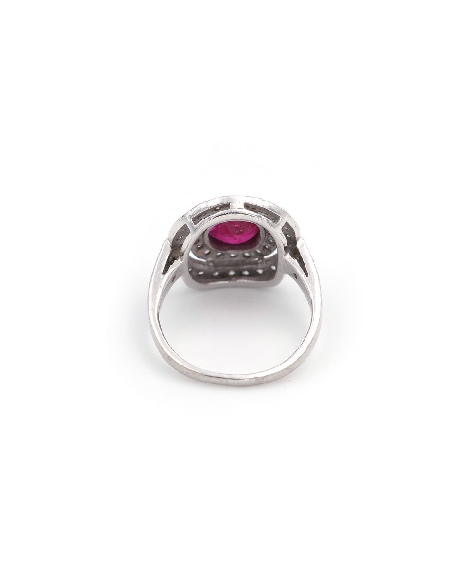 Ruby And Diamond Ring In 18k White Gold, Brilliant Cut Diamonds, 0.84 Ct Ruby-photo-2