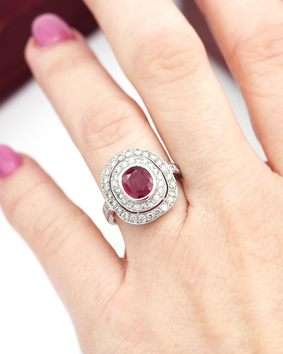 Ruby And Diamond Ring In 18k White Gold, Brilliant Cut Diamonds, 0.84 Ct Ruby-photo-3