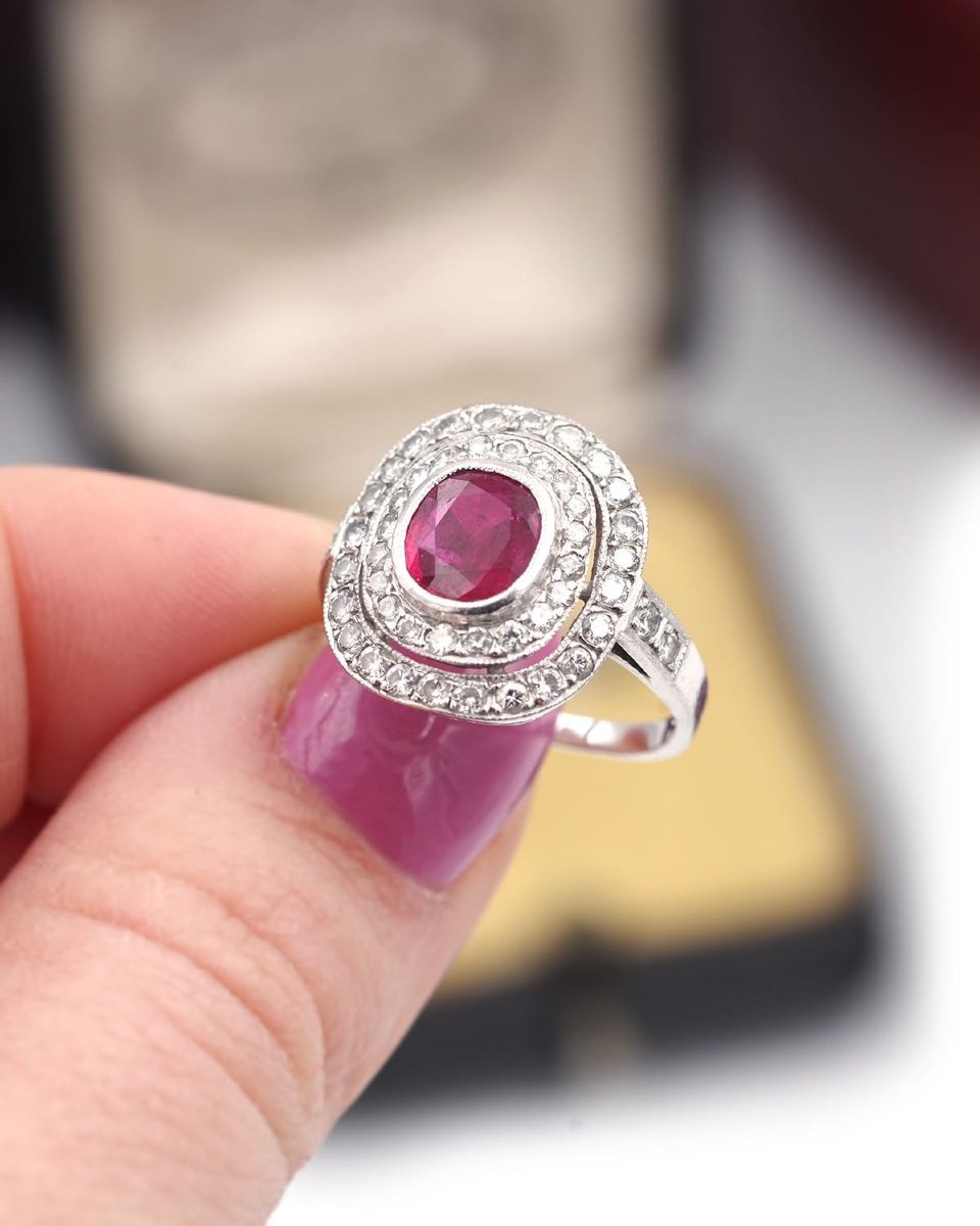 Ruby And Diamond Ring In 18k White Gold, Brilliant Cut Diamonds, 0.84 Ct Ruby-photo-4