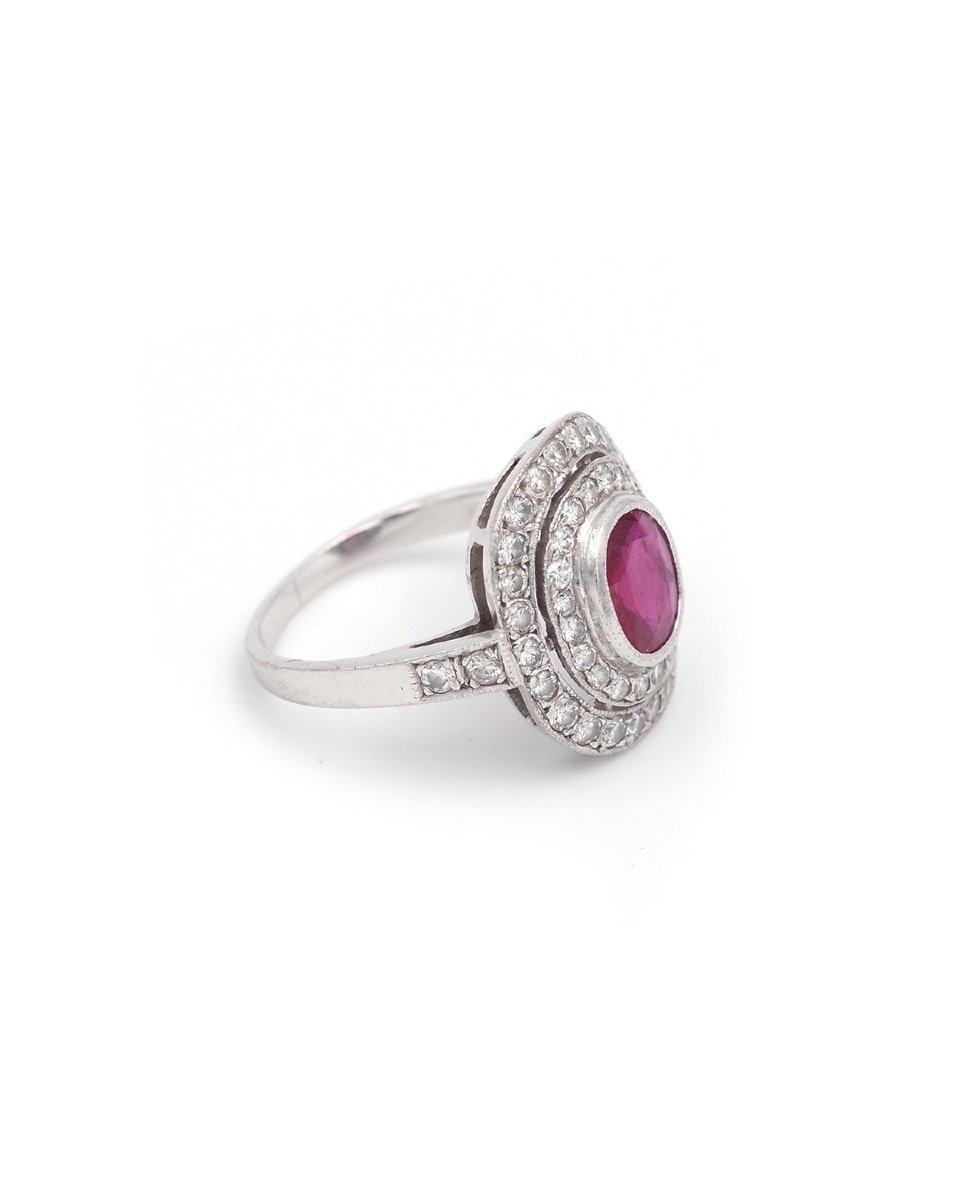 Ruby And Diamond Ring In 18k White Gold, Brilliant Cut Diamonds, 0.84 Ct Ruby-photo-1