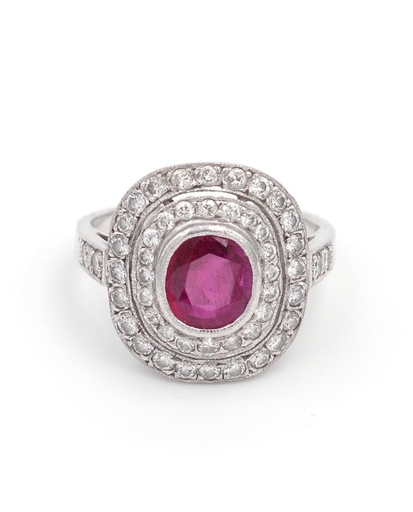 Ruby And Diamond Ring In 18k White Gold, Brilliant Cut Diamonds, 0.84 Ct Ruby