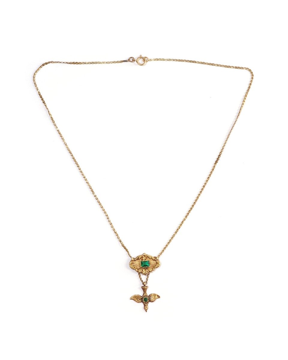 Victorian Holy Spirit Pendant In 18k Gold, Holy Spirit Pendant, Birds, Green Stones-photo-1