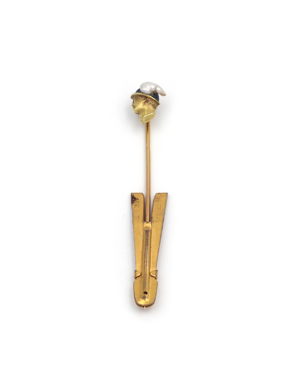 Hermès Louis Zorra Pin In 18 Karat Matte Gold, Fine Pearl, Art Nouveau, Mythology-photo-2