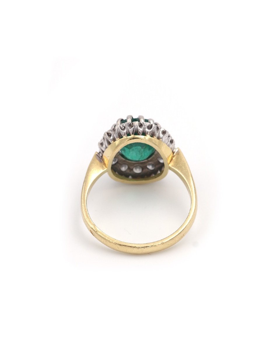 Emerald Cluster Ring 2.61 Cts In 18 Karat Gold, Brilliant Cut Diamonds, Vintage, Zambia-photo-4